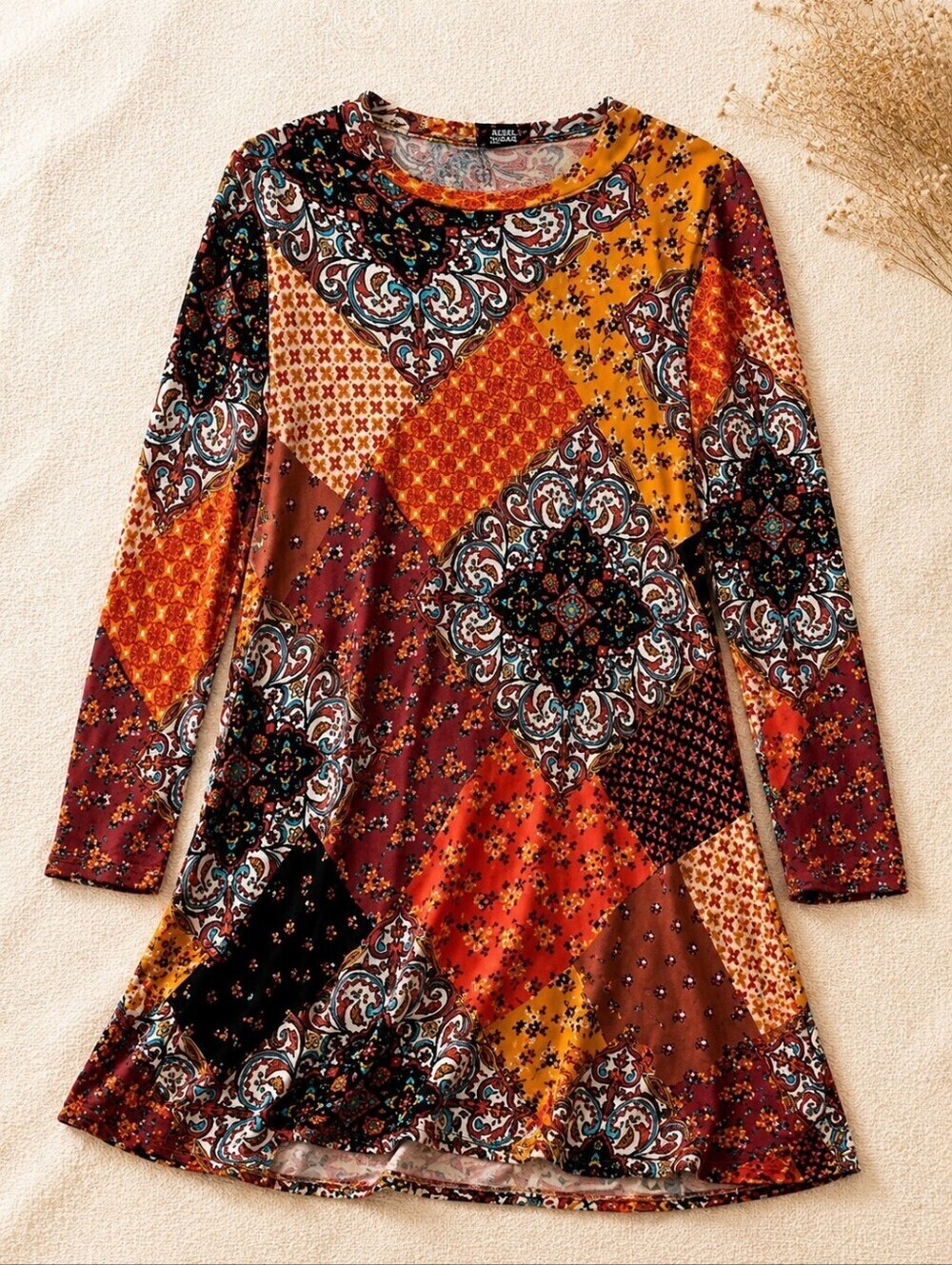 Rebel Sugar Patchwork Peasant Tunic Dress L